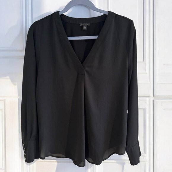 Ann Taylor Mixed Media Pleat Front Top in black - Picture 1 of 9